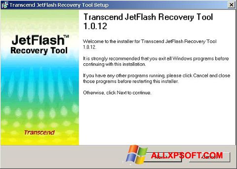 Skärmdump JetFlash Recovery Tool för Windows XP