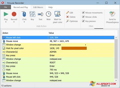 Skärmdump Mouse Recorder för Windows XP