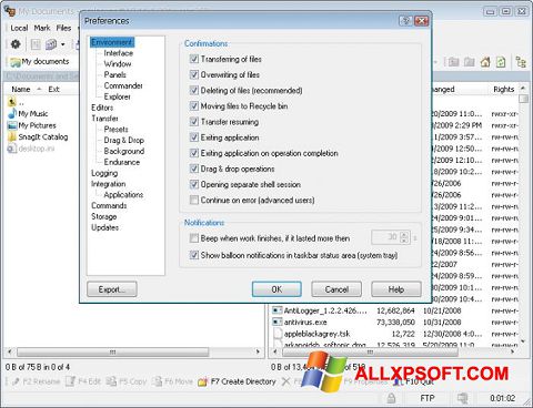 Skärmdump WinSCP för Windows XP