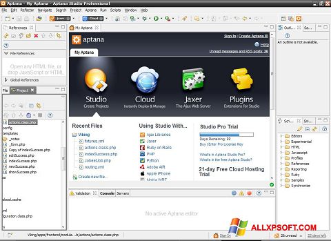 Skärmdump Aptana Studio för Windows XP