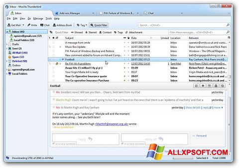 Skärmdump Mozilla Thunderbird för Windows XP