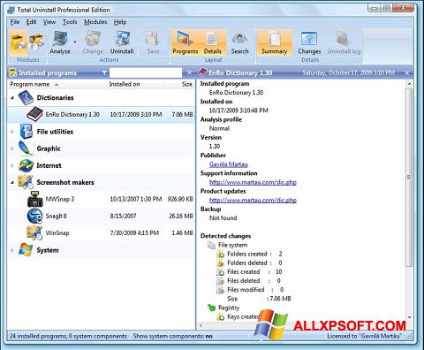 Skärmdump Total Uninstall för Windows XP