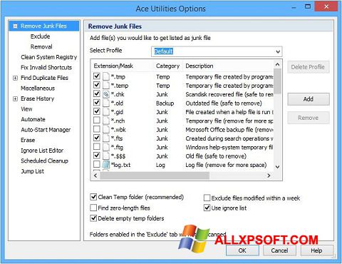 Skärmdump Ace Utilities för Windows XP