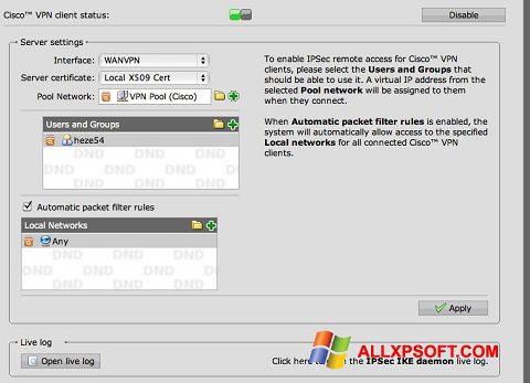 Skärmdump Cisco VPN Client för Windows XP