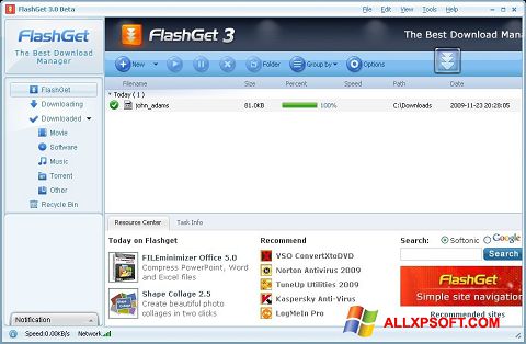 Skärmdump FlashGet för Windows XP