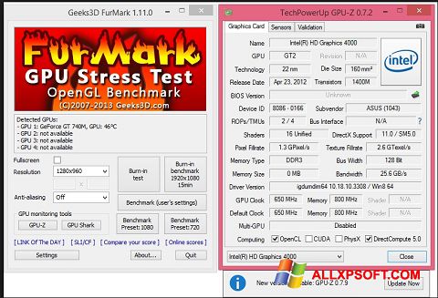Skärmdump FurMark för Windows XP
