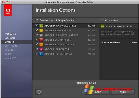Skärmdump Adobe Application Manager för Windows XP