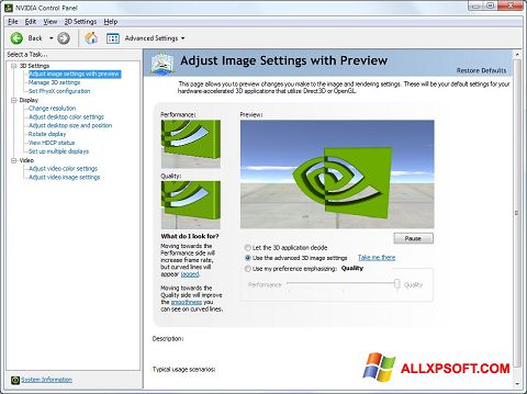 Skärmdump NVIDIA ForceWare för Windows XP