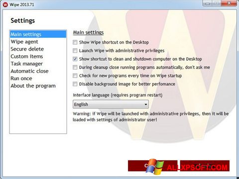 Skärmdump Wipe för Windows XP