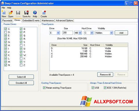 Skärmdump Deep Freeze för Windows XP