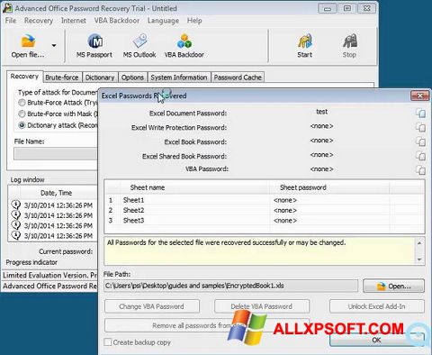 Skärmdump Advanced Office Password Recovery för Windows XP