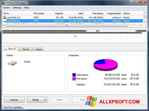 Skärmdump Defraggler för Windows XP