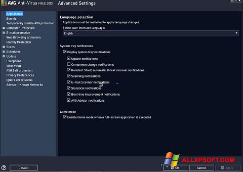 Skärmdump AVG för Windows XP