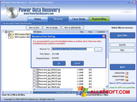 Skärmdump Power Data Recovery för Windows XP