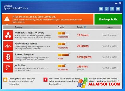 Skärmdump SpeedUpMyPC för Windows XP