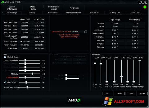 Skärmdump AMD Overdrive för Windows XP