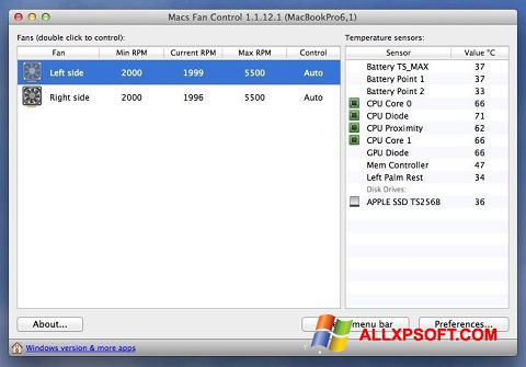 Skärmdump Macs Fan Control för Windows XP