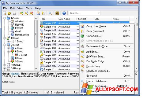 Skärmdump KeePass för Windows XP