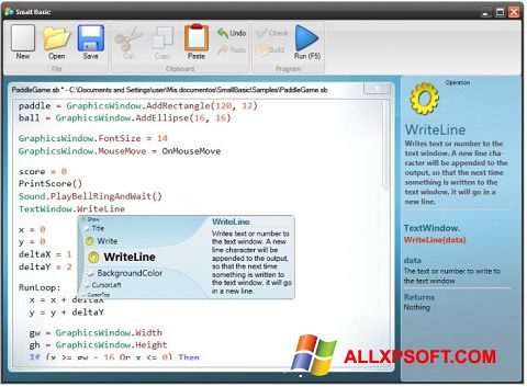 Skärmdump Small Basic för Windows XP
