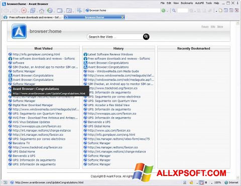Skärmdump Avant Browser för Windows XP