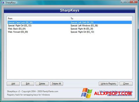 Skärmdump SharpKeys för Windows XP