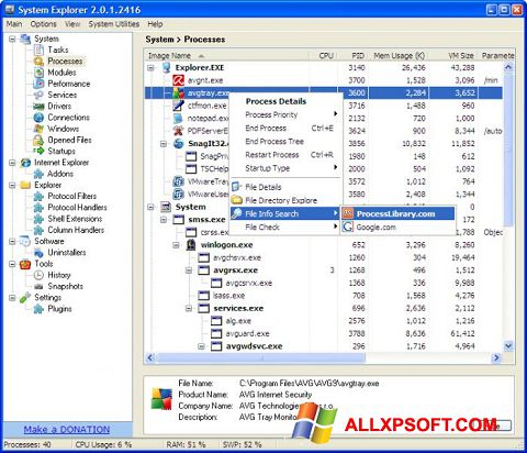 Skärmdump System Explorer för Windows XP