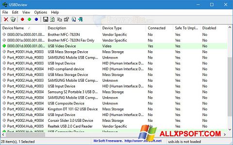 Skärmdump USBDeview för Windows XP