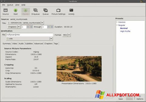 Skärmdump HandBrake för Windows XP