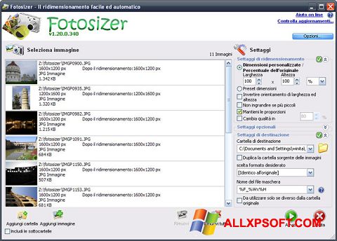 Skärmdump Fotosizer för Windows XP