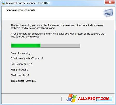 Skärmdump Microsoft Safety Scanner för Windows XP