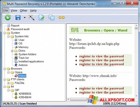 Skärmdump Multi Password Recovery för Windows XP