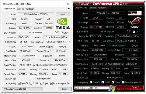 Skärmdump GPU-Z för Windows XP