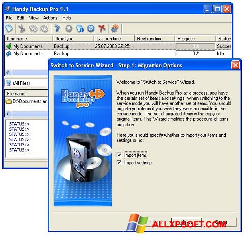 Skärmdump Handy Backup för Windows XP