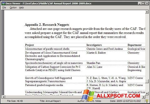 Skärmdump DocX Reader för Windows XP