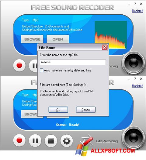 Skärmdump Free Sound Recorder för Windows XP