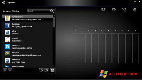 Skärmdump HP SimplePass för Windows XP