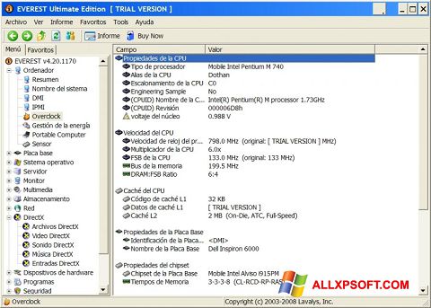 Skärmdump EVEREST Ultimate Edition för Windows XP