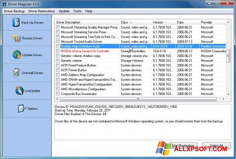 Skärmdump Driver Magician för Windows XP