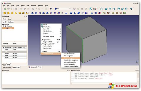 Skärmdump FreeCAD för Windows XP