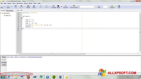 Skärmdump Geany för Windows XP