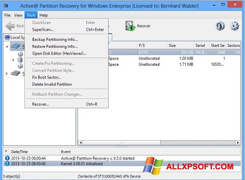 Skärmdump Active Partition Recovery för Windows XP