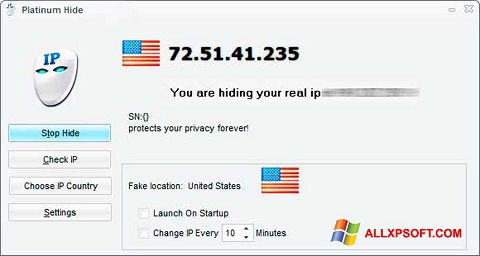 Skärmdump Hide IP Platinum för Windows XP