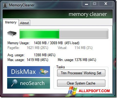 Skärmdump Memory Cleaner för Windows XP