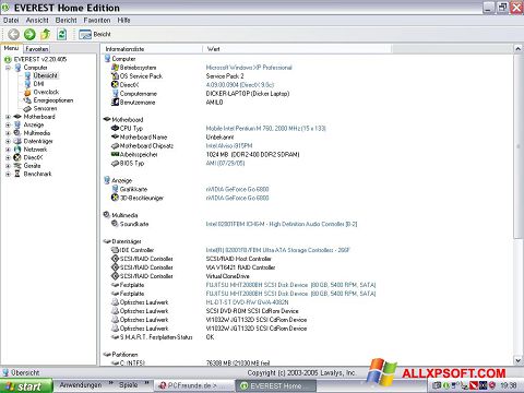 Skärmdump EVEREST Home Edition för Windows XP