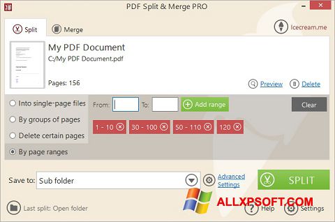 Skärmdump PDF Split and Merge för Windows XP