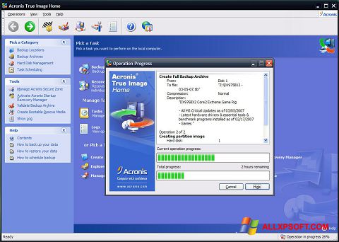 Skärmdump Acronis True Image för Windows XP