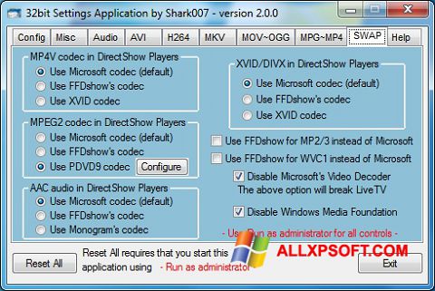 Skärmdump ADVANCED Codecs för Windows XP