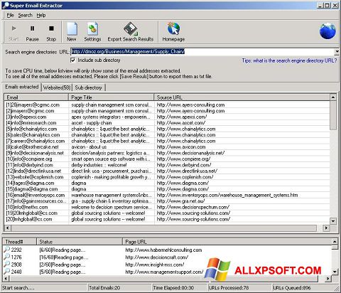 Skärmdump eMail Extractor för Windows XP