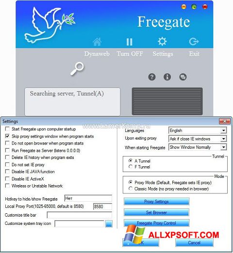 Skärmdump Freegate för Windows XP