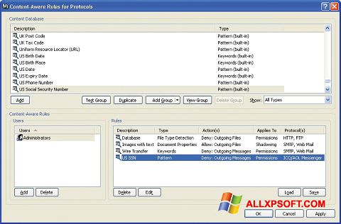 Skärmdump DeviceLock för Windows XP